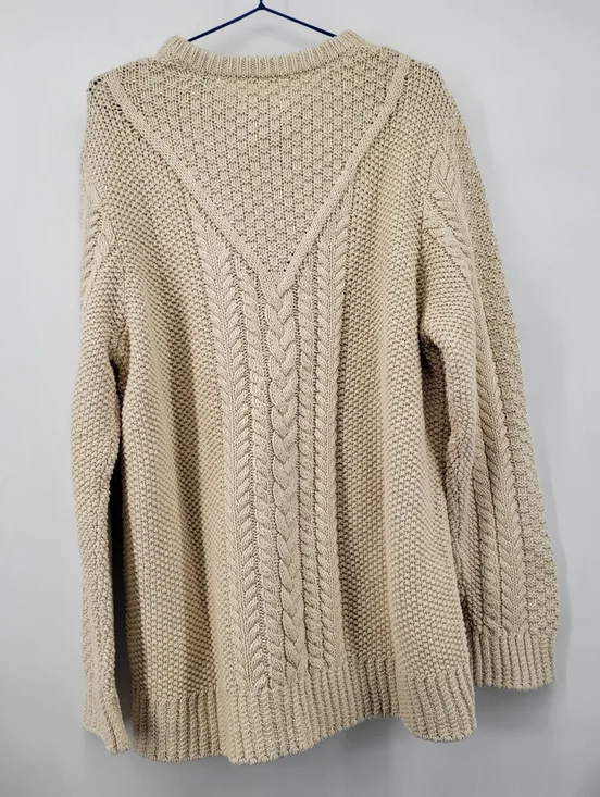 L.L. Bean Women's Cotton Fisherman Cable Knit Crewneck Sweater in Beige Size XL - Picture 3 of 7